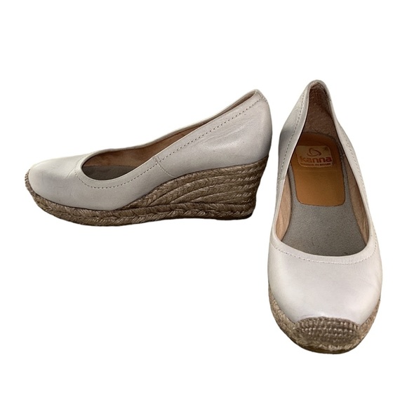 Kanna Light Gray Leather Wedges Espadrilles - 37 / 6.5 - Picture 3 of 14